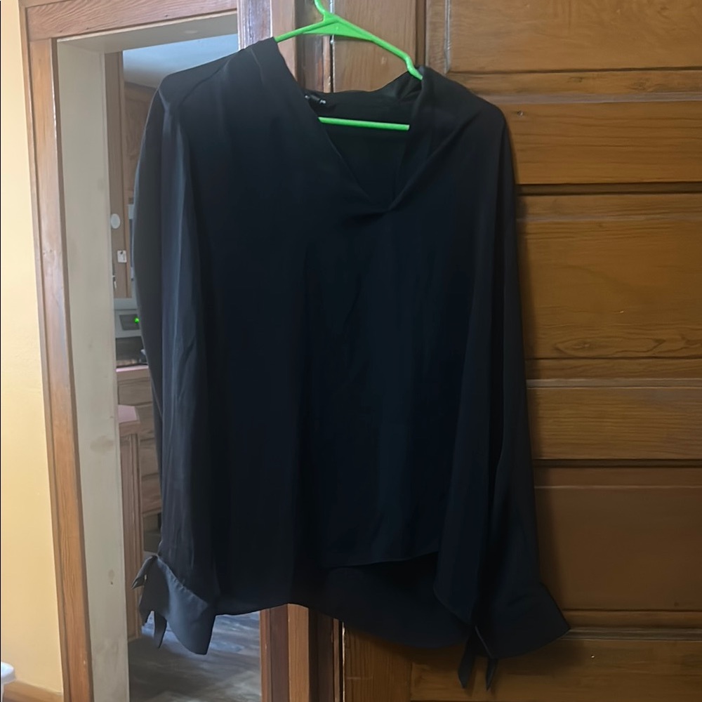 Express Black Asymmetrical Tie Front Blouse